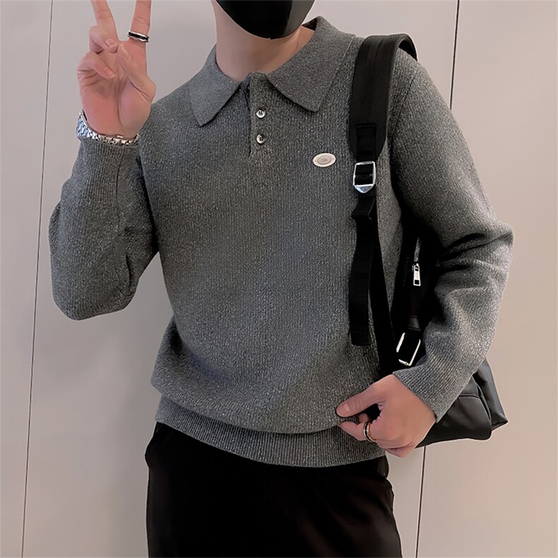 LV289/P85控115美式Polo领男款针织衫毛衣冬季百搭贴标打底深灰首,男装T恤,星座305B