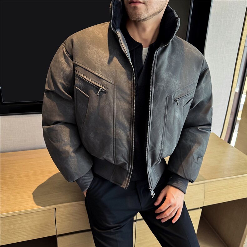 秋冬麂皮绒保暖加厚棉衣男士短款立领面包服咖啡色M25061-P247,男装棉衣,电商A213