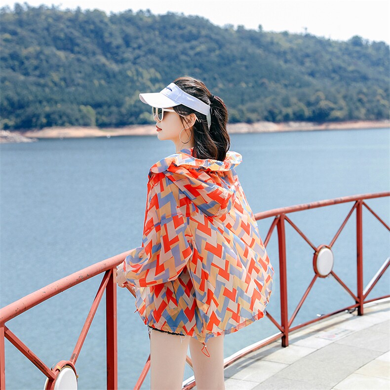 印花防晒衣女中长款2025夏季新款韩版宽松大码轻薄透气开衫外套潮,女装防晒衣,可可小西