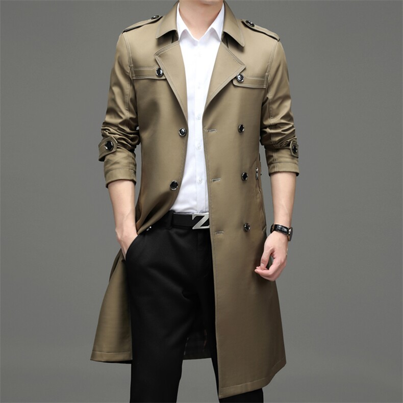 2023秋季休闲风衣男中长款秋季纯色大衣商务休闲外套MY2168-P205，男装风衣，电商B212（原钱塘6029）