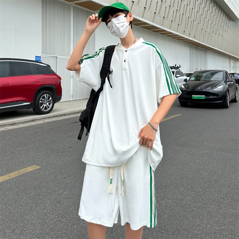 夏季现货主推大码港风情侣冰丝日系五分裤休闲运动套装S18P65,男装牛仔裤,电商B226-2（原B217-2）