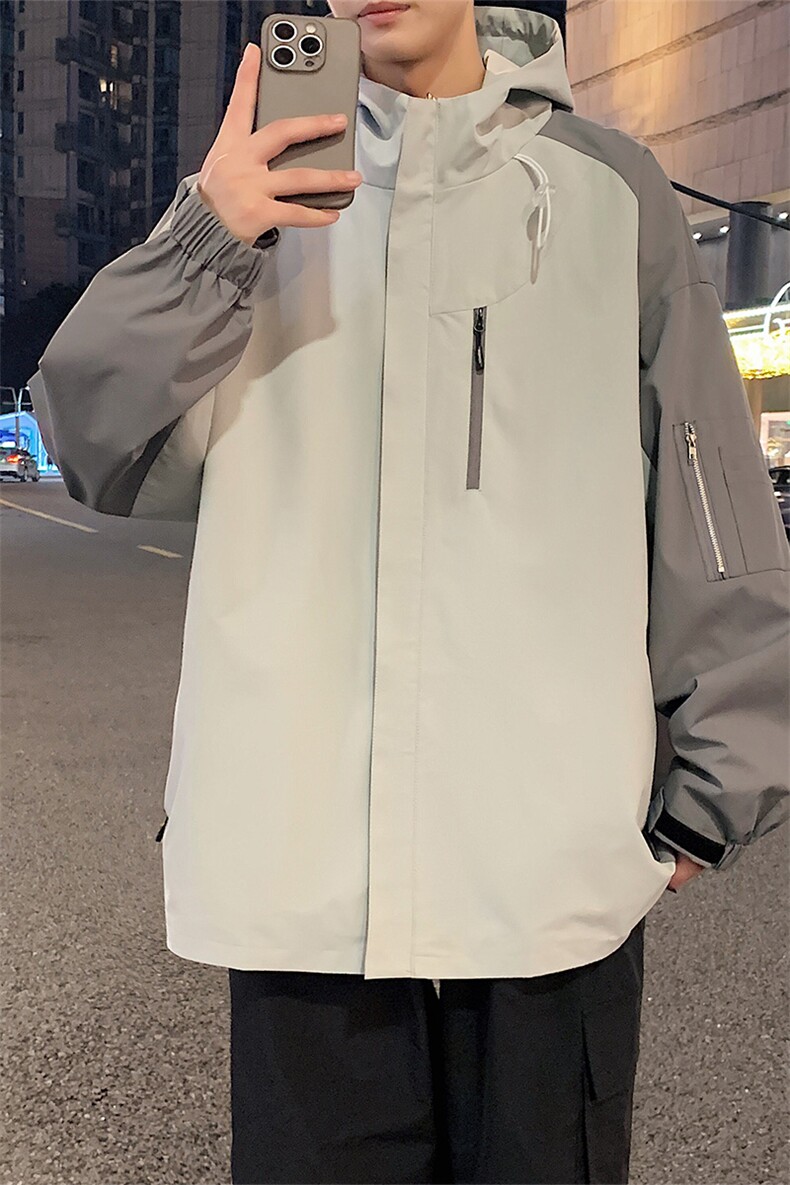 港风新款外景二开宽松夹克男撞色冲锋衣连帽外套MYJ24-7839-P65,男装夹克,星座717