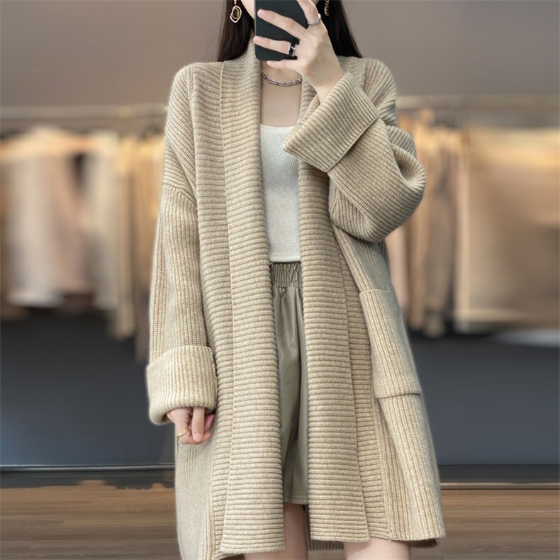 女士秋季新款时尚简约百搭宽松大门襟针织开衫,女装羊毛衫,悦玛羊绒