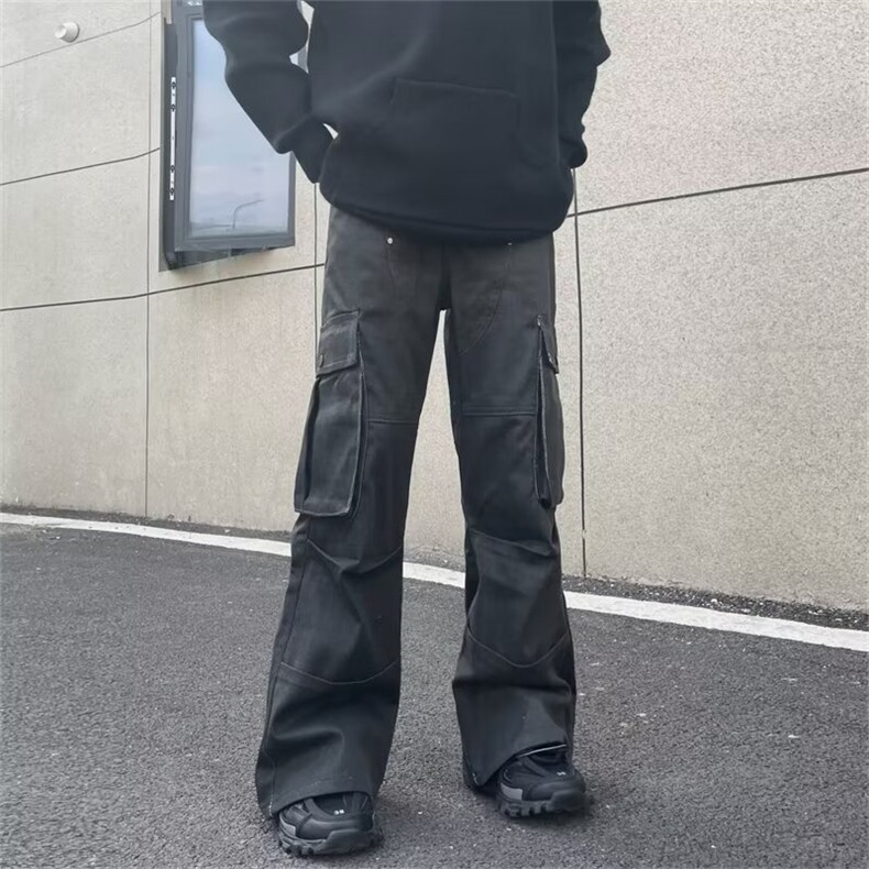美式柳丁多口袋工装牛仔裤男美拉德设计感迷彩微喇叭拖地裤P67,男装牛仔裤,四季星座218-1
