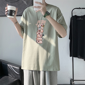 T1763P25 夏季风男装印花短袖T恤男长条小猪印花青春休闲T恤图片
