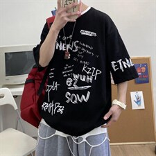 夏季短袖t恤男潮流港风字母印花半袖A210-A8326-P28控48，男装T恤，星座210-3