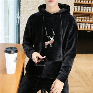 港风刺绣加绒加厚休闲情侣卫衣运动春冬装两件套男套装 W184/P110,男装卫衣,星座608A