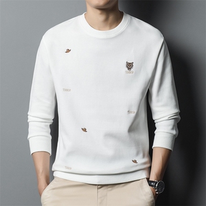 秋季新款男士长袖圆领印花卫衣中年宽松免烫上衣打底衫时尚百搭图片