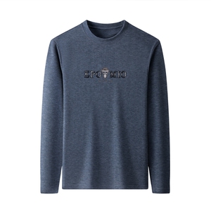 商务休闲宽松圆领德绒中青年爸爸装上衣百搭新款长袖t恤男秋冬季图片
