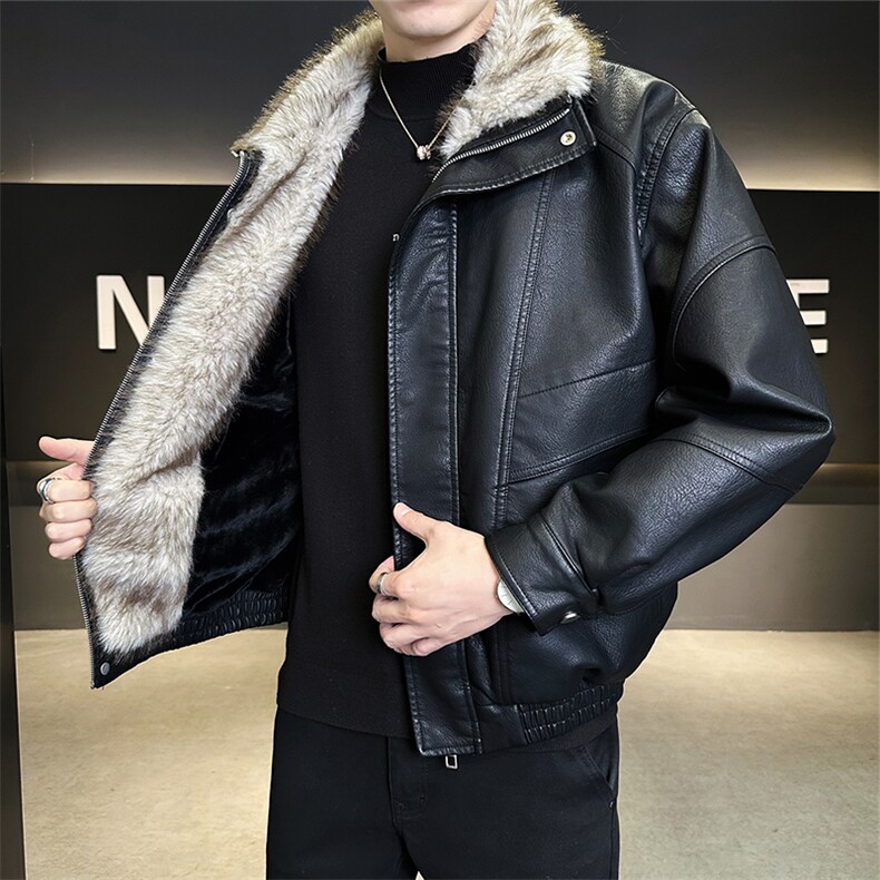 座山雕加绒皮衣男加厚宽松版冬季外套C317-26628-P215,男装皮衣,电商C317