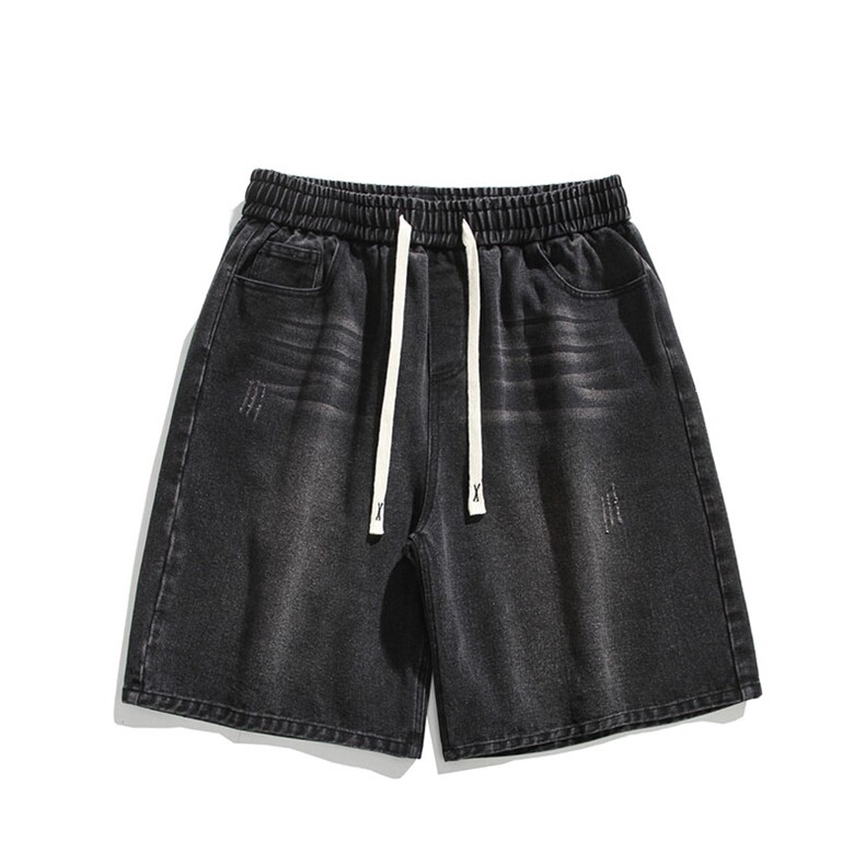 港风松紧腰牛仔短裤男时尚潮流宽松抽绳休闲裤子-DK8480特价P32,男装牛仔裤,电商A007