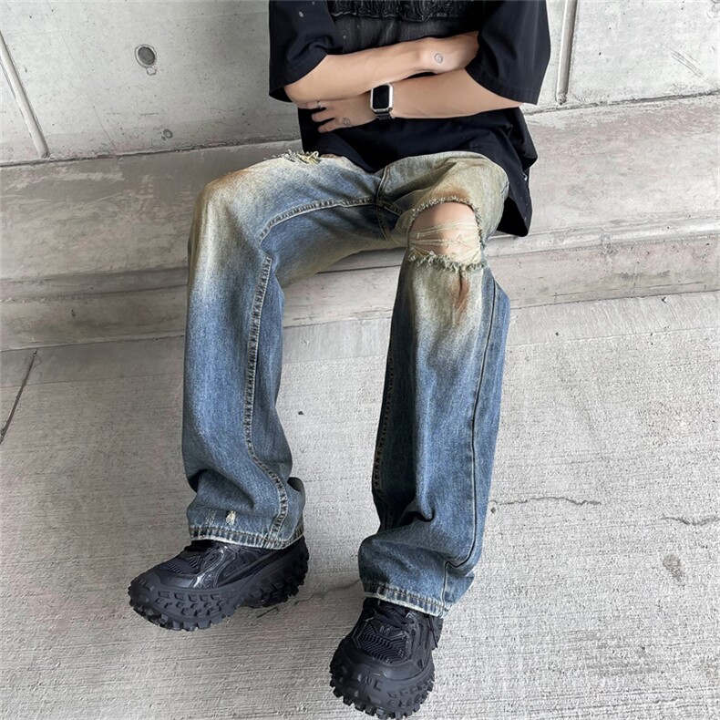 泼墨油漆乞丐裤微辣喇高街破洞牛仔裤N01718-P48,男装牛仔裤,星座308B-2