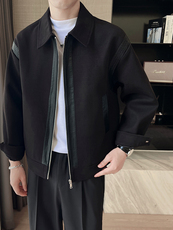 轻熟风高端呢子拼皮宽松外套大衣夹克男A236-JK0812加棉-P140，男装夹克，电商A236