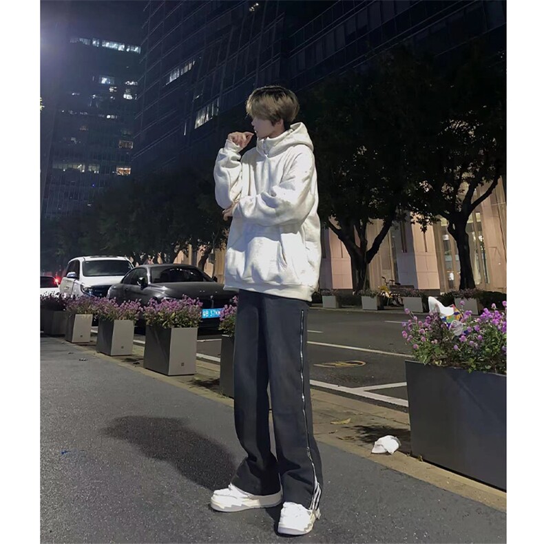 博主图侧拉链条纹牛仔裤男秋冬微喇叭cleanfit裤子-KZA39-P58,男装牛仔裤,星座1007（原301D）