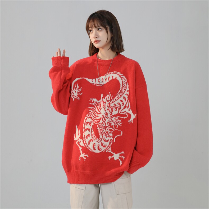 M8199/P65圣诞节新年主题款毛衣男女同款宽松大码红色针织衫外套，女装针织衫/毛衣，电商A141