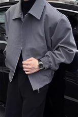 cleanfit灰色短款外套男款秋季美式行政夹克成熟稳重翻领垫肩西装，男装夹克，星座908-1