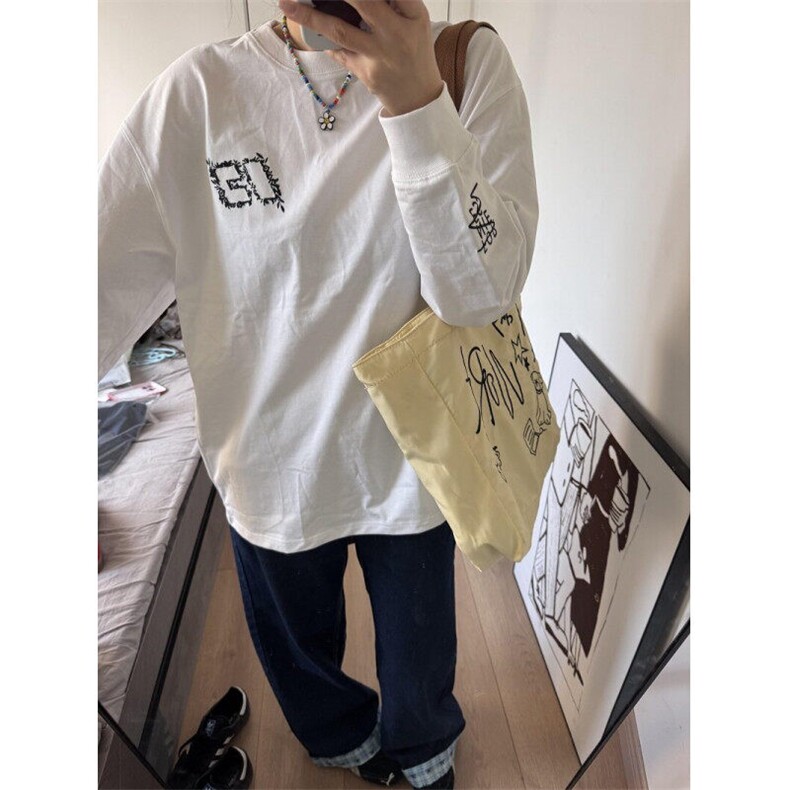 CP1206-P40 刺绣重磅长袖T恤男女潮牌春秋季内搭卫衣美式打底上衣图片