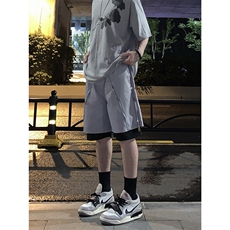 B221美式ins高街暗黑小众假两件休闲短裤五分裤LK23062-P55控78，男装休闲裤，电商B221