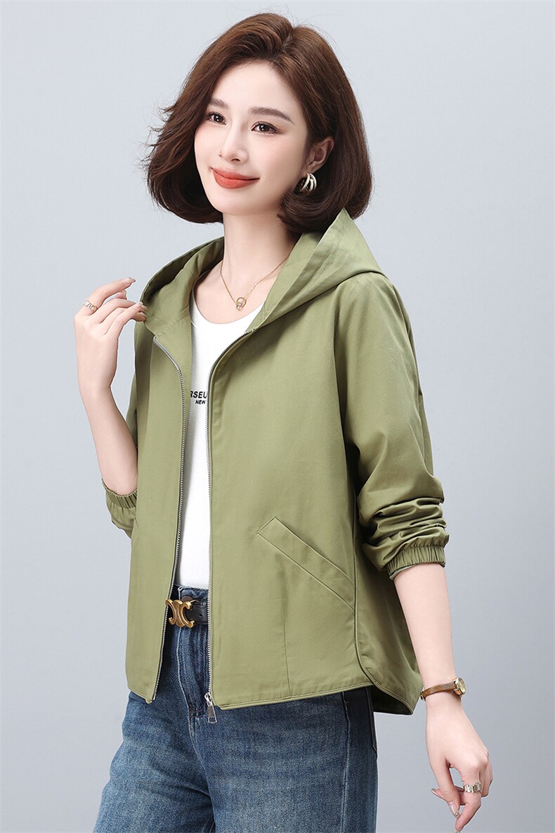 春季新款时尚休闲纯色连帽短外套女宽松显瘦百搭外套,女装短外套,依恋蒂丝