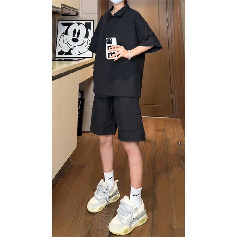 量大优供视频泡泡纱polo衫套装短袖短裤男CP77TZ-特p50,男装牛仔裤,电商B371