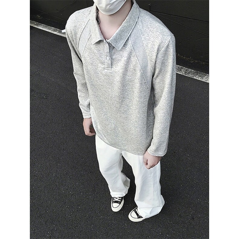 模特-美式复古POLO领长袖T恤男潮牌百搭上衣9117-P30,男装Polo衫,电商B380（原B361）