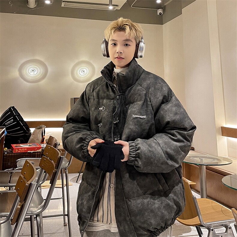 pu皮做旧羽绒棉服男冬季金属飞机扣美式外套M2388P85,男装棉衣,星座1904A-1