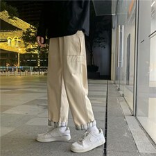 日系阔腿裤百搭秋季休闲裤男ins港风宽松格子拼接现货K1323-P30，男装休闲裤，星座512-4