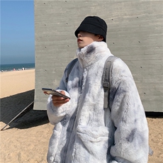 1港风羊羔毛扎染大码M-5XL情侣毛绒棉衣外套男MY7503P128控168，男装棉衣，星座226-2