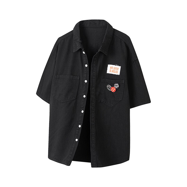 美式复古水洗短袖牛仔衬衫潮牌宽松设计休闲外套，男装衬衫，星座410-6（原星座1304-1）