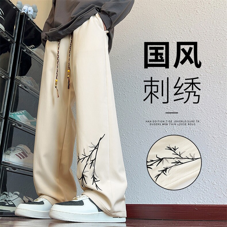 217-2-NK91-P35加绒P45新中式风刺绣加绒加厚直筒休闲裤男长裤,男装休闲裤,星座217-2
