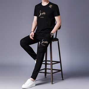 D95106 2021夏季新款高端商务高品质套装男韩版透气男装图片