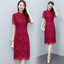 2022年秋冬新款蕾丝旗袍婚庆喜宴中长修身显瘦百搭专柜品质连衣裙，女装汉服/婚纱/旗袍/礼服，媚琳依坊