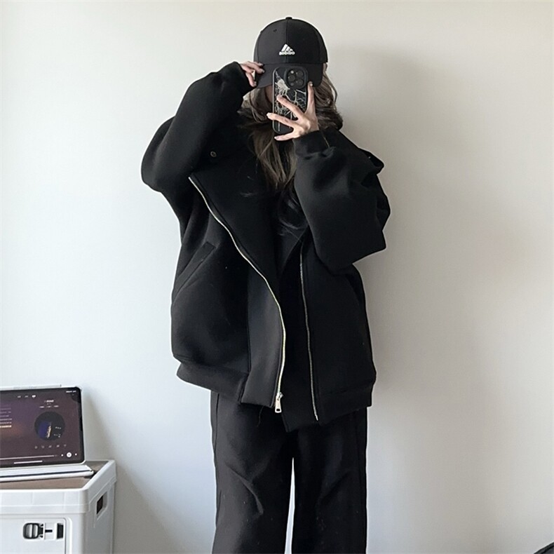 抖音得物品质26春装美式重磅结构斜拉链高领连帽卫衣开衫外套W61,女装短外套,电商A486-1