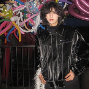 现货不缺货 潮流男生假两件皮衣外套 1209-1-JK17-P108（网图）,男装皮衣,星座1209-1