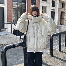 现货5W件冬季三防重磅boxy短款羽绒连帽PU皮棉衣外套防风加厚棉服，男装棉衣，电商A486