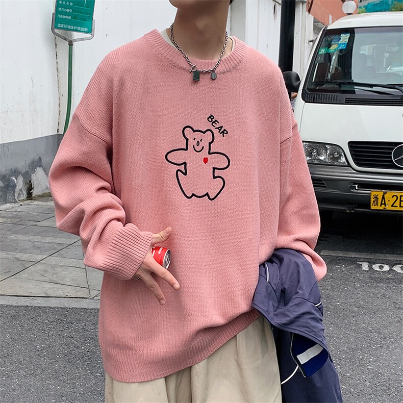 男宽松百搭毛衣潮流M宽松刺绣圆领毛衣W509,男装针织衫/毛衣,电商A132（原电商B245）