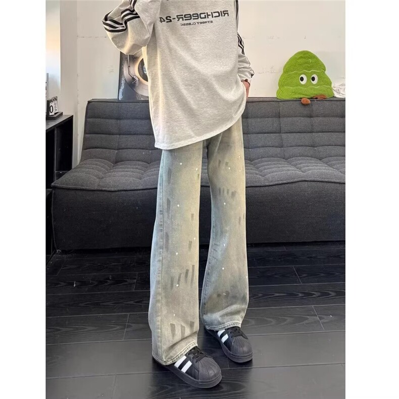 直筒牛仔裤男2025春夏季新款渐变色裤子宽松小众拖地裤XA388,男装牛仔裤,星座208-5