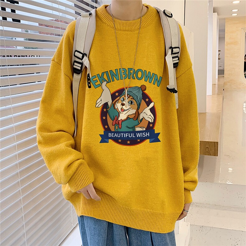1港风圆领中性情侣潮流大码M-5XL印花加厚毛衣男7689P48加绒P55,男装针织衫/毛衣,星座226-2