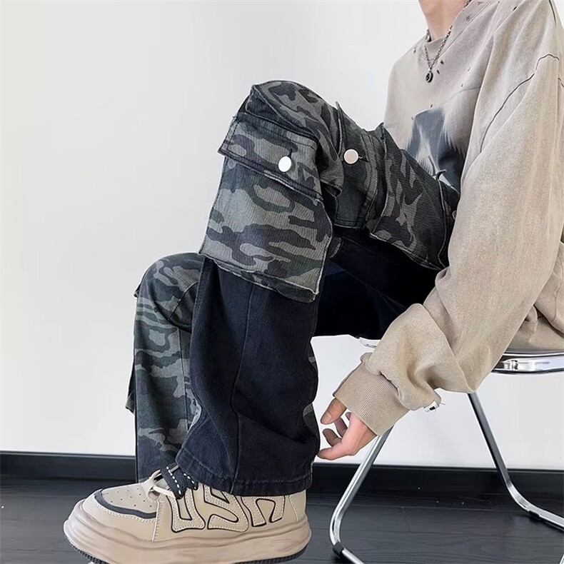 美式重磅迷彩牛仔裤男女夏季复古hiphop直筒工装N7702P68,男装牛仔裤,星座1116-2