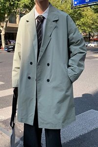 2021新款绅士双排扣港风帅气大衣西装领中长款宽松风衣男 F13P85图片