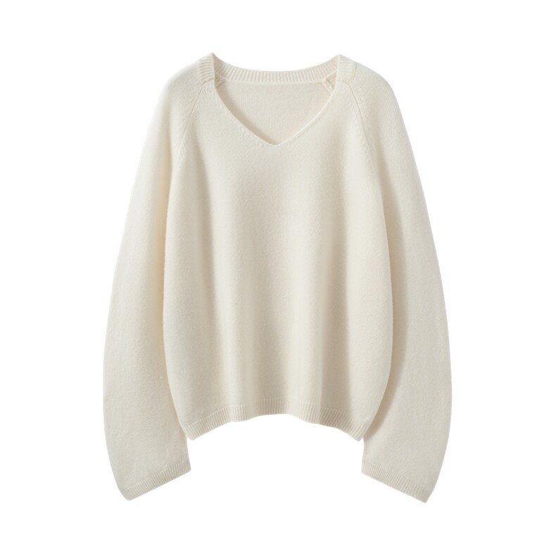2025秋冬新款女羊绒衫100%纯羊绒加厚保暖套衫V领宽松羊绒针织衫,女装羊绒衫,肤容雪羊绒