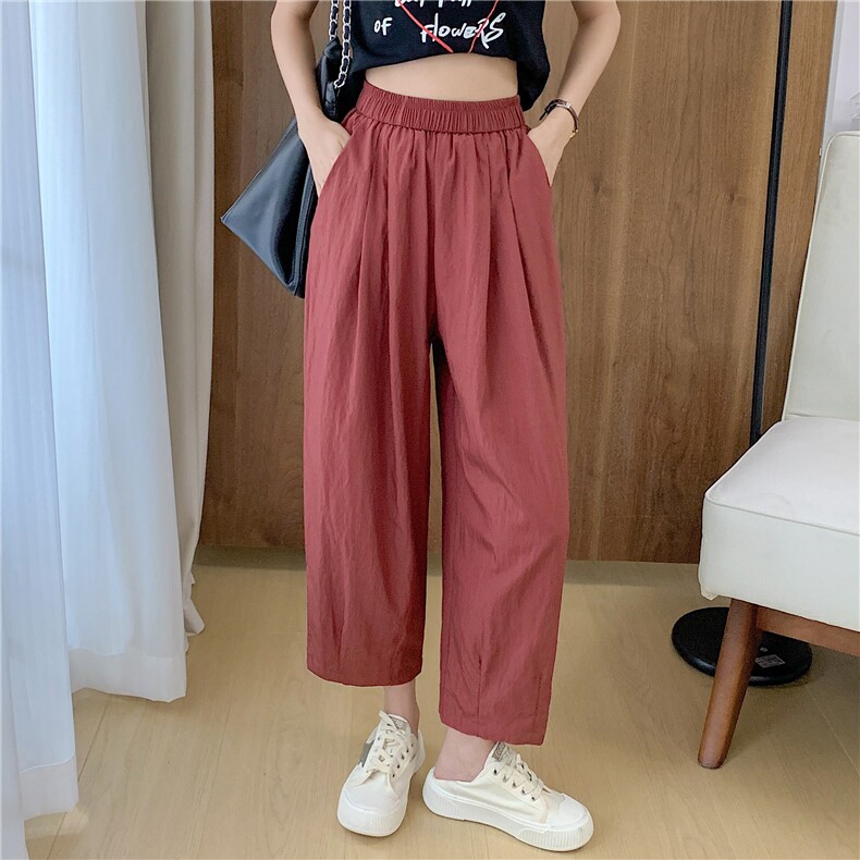 2024夏季日系肌理感冰丝休闲裤子女小个子薄款显瘦九分直筒阔腿裤图片