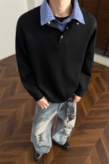 2026春季重磅华棉330g格子拼接假两件立领男卫衣W6061-特P35控68，男装卫衣，电商A001-1