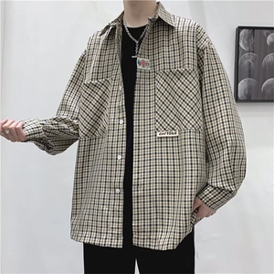 华夫格衬衫外套男春秋新款港风百搭工装长袖男休闲衬衣LS733 P40图片