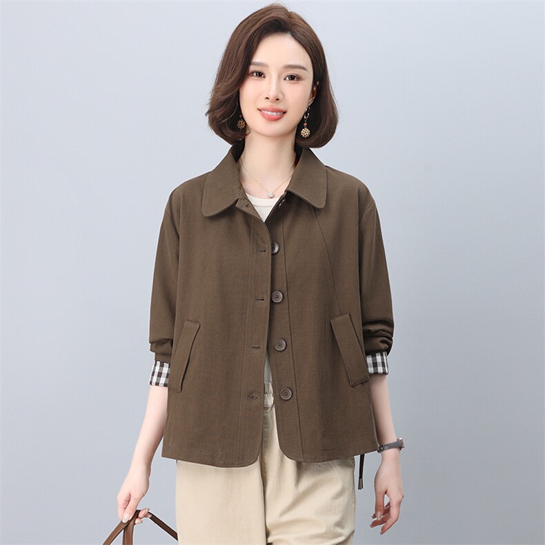 中年妈妈纯棉风衣外套女短款2025春秋新款小个子宽松大码夹克上衣,女装短外套,忆绮罗
