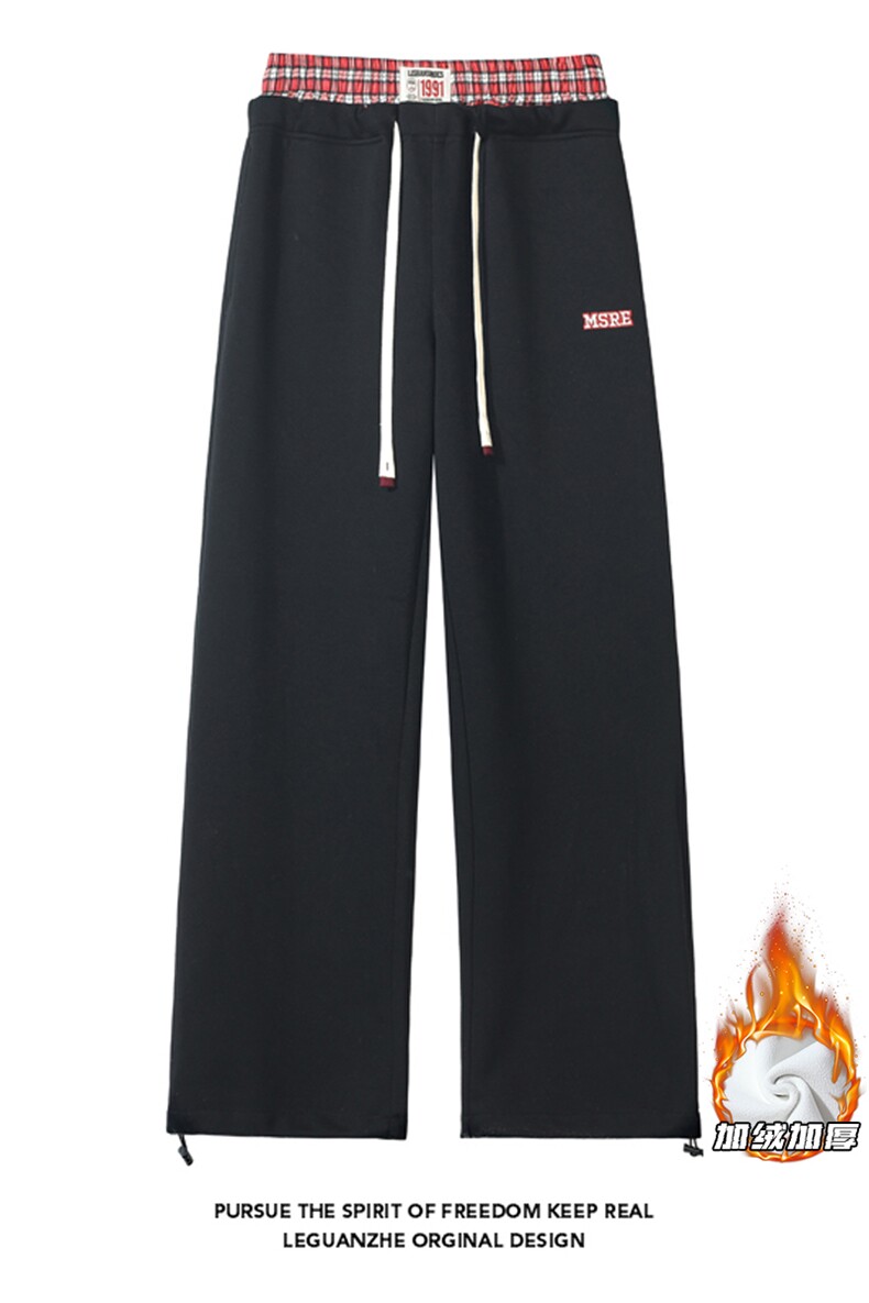 2024冬季新款白底大码双腰头加绒卫裤M-5XHK24886-P50,男装休闲裤,电商A022