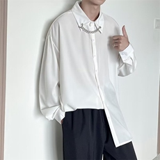 长袖衬衫男港风日系韩版潮流帅气衬衣项链带钻C634P36，男装衬衫，星座1116-2