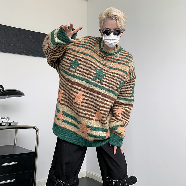 慵懒风撞色毛衣男美式复古休闲软糯针织衫小众百搭线衣MY0215-P53,男装针织衫/毛衣,星座308B-1