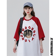 中性风23新款夏季时尚百搭宽松印花美式纯棉短袖T恤DT453P40控58，男装T恤，A247A