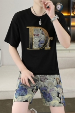23671-P70欧货夏季男士套装休闲印花圆领运动套装潮牌短袖短裤，男装牛仔裤，电商D310B-1